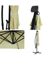 10-Foot Cantilever Umbrella with Solar LEDs - Polyester Shade/Steel Pole Air Vent and Cross Base Pale Buttercup