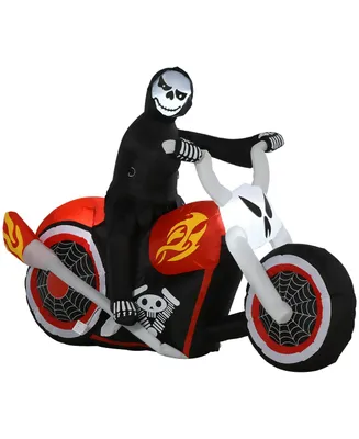 Homcom 6ft Halloween Inflatable Reaper Motorcycle Outdoor Yard Decorations - Multi