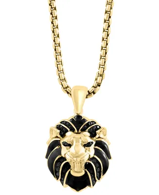 Effy Men's Black Spinel Lion 22" Pendant Necklace (3/8 ct. t.w.) in 14k Gold-Plated Sterling Silver