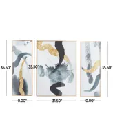 CosmoLiving by Cosmopolitan White Porcelain Abstract Framed Wall Art with Gold-Tone Aluminum Frame Set of 3, 15.7" x 1.5" x 35.5"