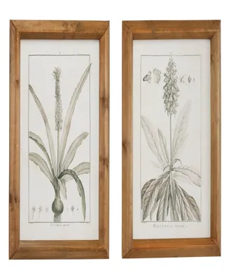 Rosemary Lane Wood Leaf Framed Wall Art with Brown Frame Set of 2, 17" x 21"