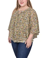 Ny Collection Plus Chiffon Poncho Top with Ring