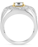 Effy Men's White Topaz Halo Cluster Ring (3 ct. t.w.) in Sterling Silver & 14k Gold-Plate