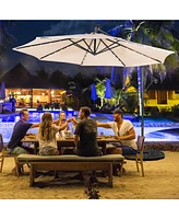10FT Cantilever Solar Powered 32LED Lighted Patio Offset Umbrella Outdoor
