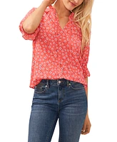CeCe Women's 3/4-Sleeve Tie Neck Floral Print Blouse