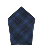 Trafalgar Men's Ives Green and Navy Blackwatch Plaid Silk Pocket Square