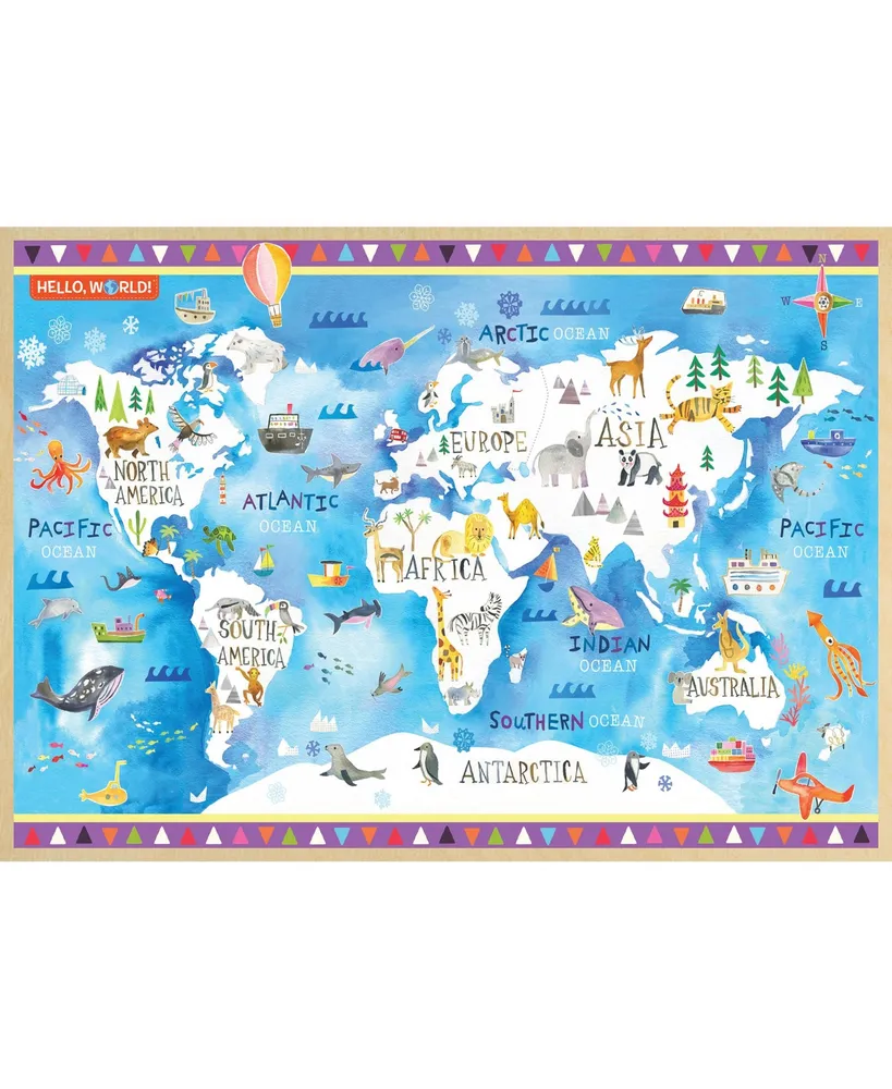Masterpieces Hello, World! - World Map 60 Piece Wood Jigsaw Puzzle