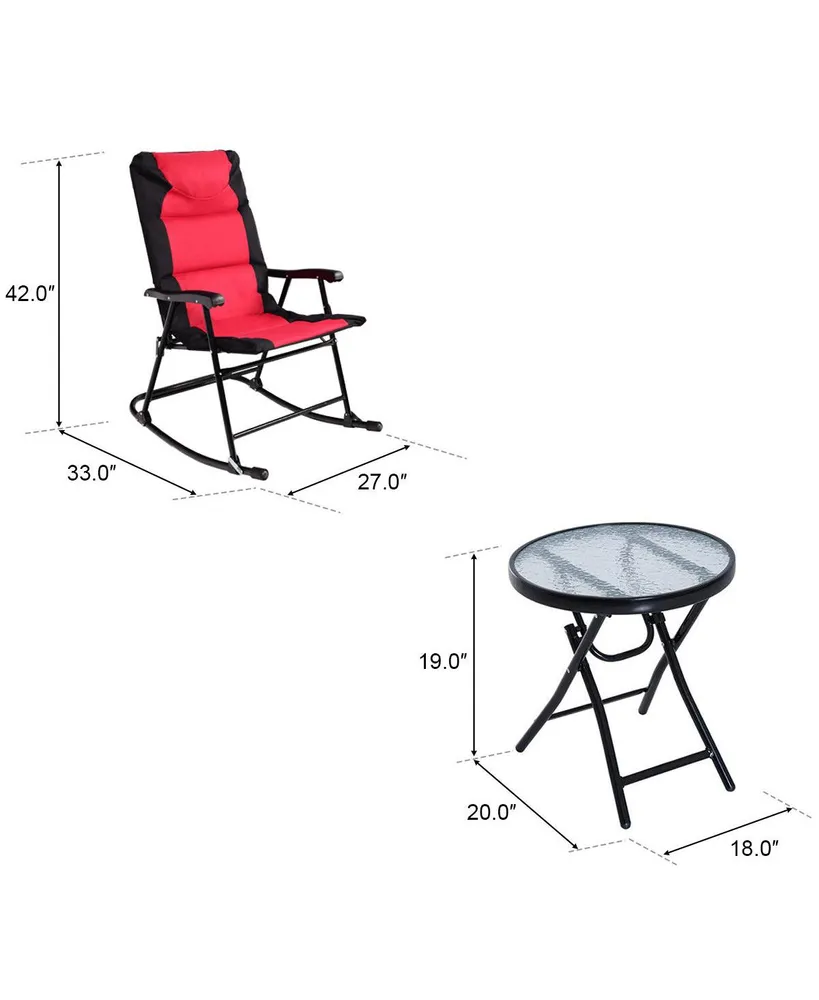 3 Pcs Outdoor Folding Rocking Chair Table Set Bistro Sets Patio Furniture