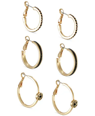 Guess Gold-Tone 3-Pc. Set Jet Pave & Glitter Hoop Earrings