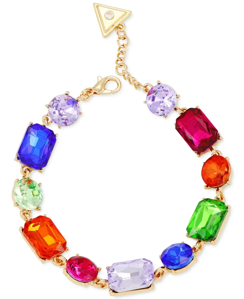 Guess Gold-Tone Rainbow Mixed Crystal Flex Bracelet