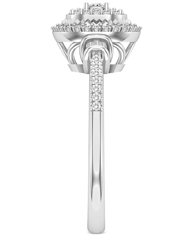 Diamond Baguette & Round Oval Halo Ring (1/4 ct. t.w.) in 10k White Gold