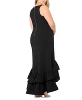 Betsy & Adam Plus Asymmetric Ruffled Gown