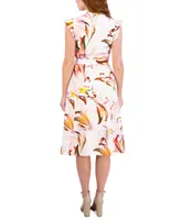 Donna Ricco Women's Printed Flutter-Sleeve Fit & Flare Dress