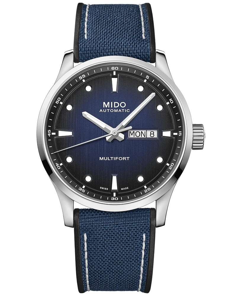 Mido Men's Swiss Automatic Multifort Blue Textile Strap Watch 42mm