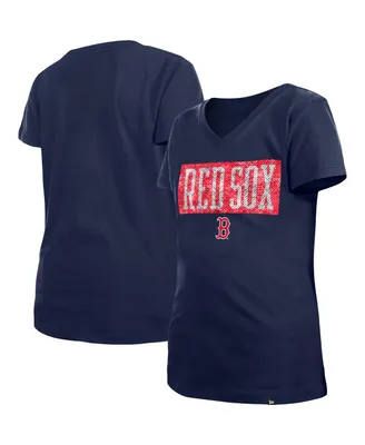Big Girls New Era Navy Boston Red Sox Flip Sequin Team V-Neck T-shirt