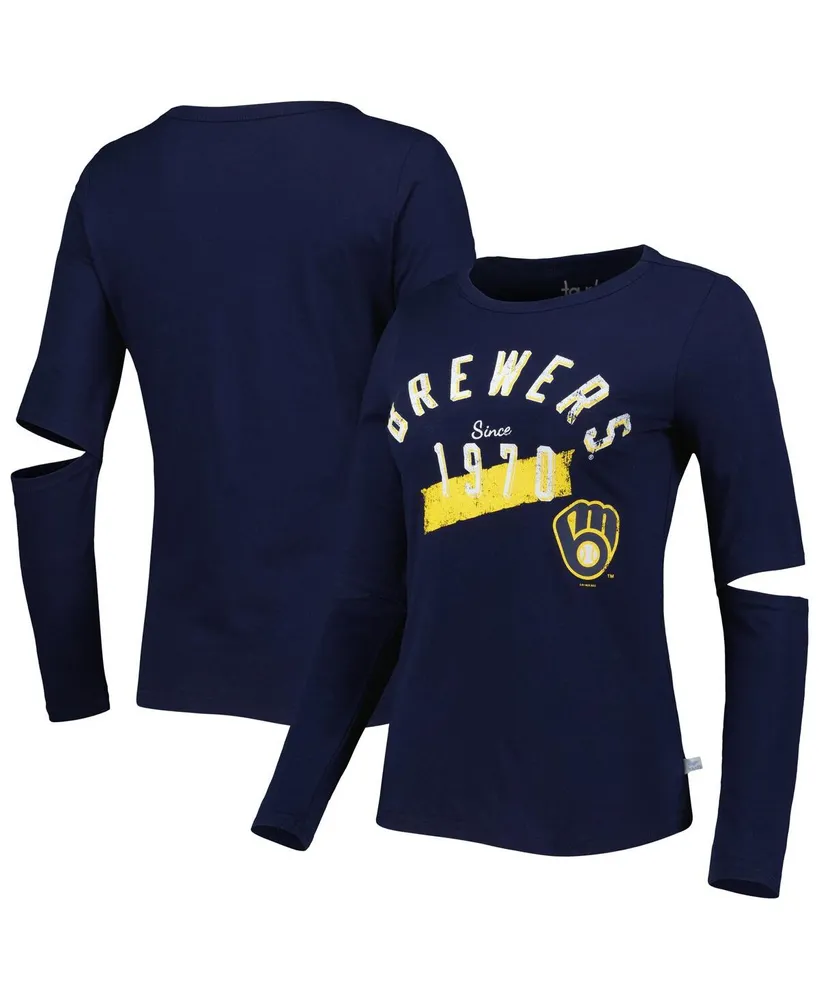 Women's Touch Navy Milwaukee Brewers Formation Long Sleeve T-Shirt Size: Extra Large