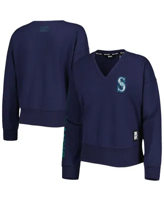 Women's Dkny Sport Navy Seattle Mariners Lily V-Neck Pullover Sweatshirt