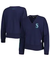 Women's Dkny Sport Navy Seattle Mariners Lily V-Neck Pullover Sweatshirt