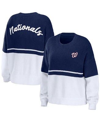 Women's Wear by Erin Andrews Navy, White Washington Nationals Chunky Pullover Sweater