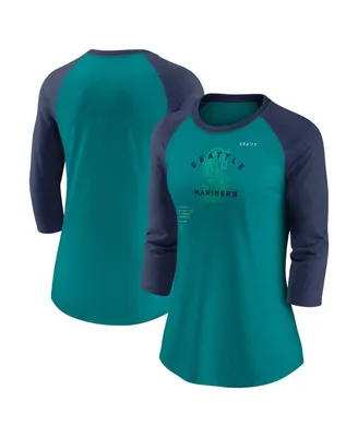 Women's Nike Aqua, Navy Seattle Mariners Next Up Tri-Blend Raglan 3/4-Sleeve T-shirt