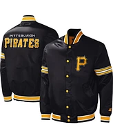 Men's Starter Black Pittsburgh Pirates Midfield Satin Full-Snap Varsity Jacket