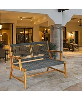 Costway 2-Person Patio Acacia Wood Bench Porch Garden Yard Deck