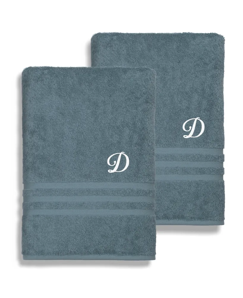 Set Of 2 Monogrammed Hand Towels Dark Gray/m - Linum Home Textiles