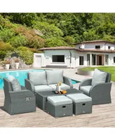 Outsunny 6-Piece Outdoor Rat Wicker Sofa Set w/ Gas Adjustable Sofa,