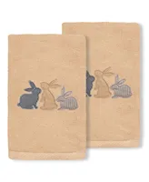 Linum Home Textiles Bunny Row Embroidered Luxury 100% Turkish Cotton Hand Towels, Set of 2, 30" x 16"