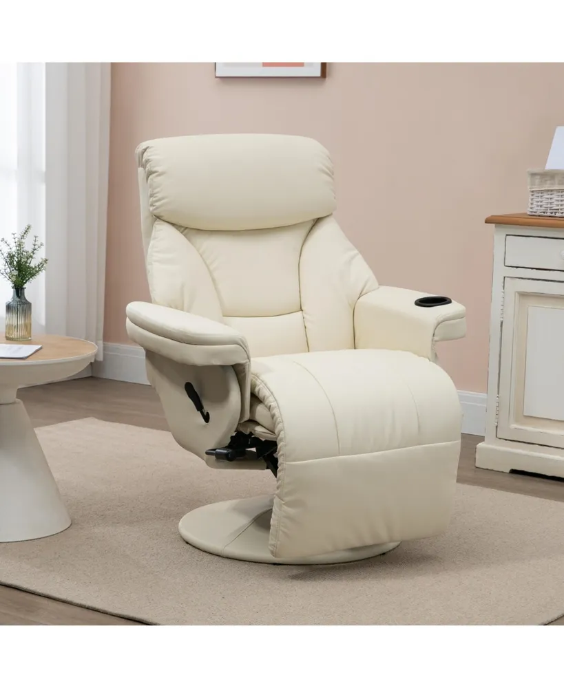 Homcom Manual Recliner, Swivel Lounge Armchair, Footrest and Cup Holder for Living Room, Cream White