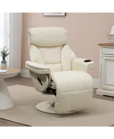 Homcom Manual Recliner, Swivel Lounge Armchair, Footrest and Cup Holder for Living Room, Cream White