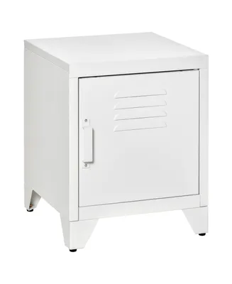 Homcom Locker-Style Nightstand Storage Side Table w/ Shelf & Metal Frame, White