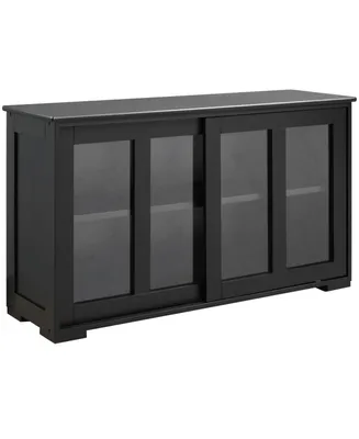 Homcom Modern Kitchen Sideboard, Stackable Buffet Cabinet, Sliding Glass Door Cupboard with Adjustable Shelf, Black