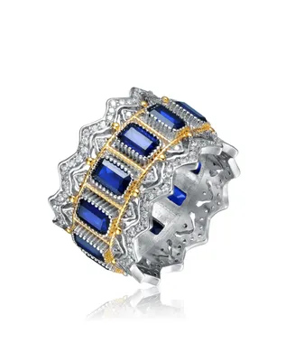 Rachel Glauber Ra White Gold Plated and 14K Gold Plated Sapphire Cubic Zirconia Cocktails Ring