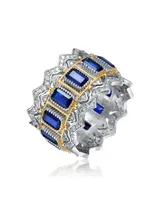 Rachel Glauber Ra White Gold Plated and 14K Sapphire Cubic Zirconia Cocktails Ring