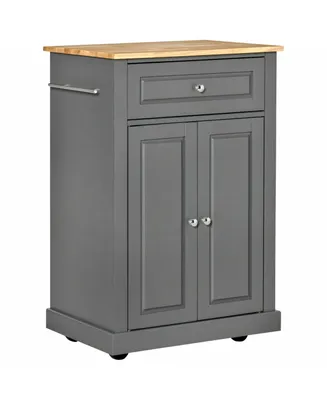 Homcom Rolling Kitchen Island Cart, Portable Serving Trolley Table with Drawer, Adjustable Shelf and 2 Towel Racks, Grey