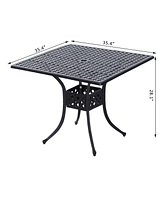 Outsunny 36" x 36" Square Metal Outdoor Patio Bistro Table with Center Umbrella Hole & Cast Iron Stylish Design