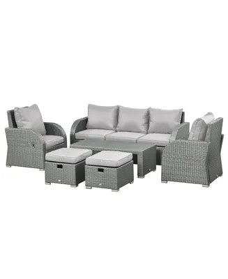 Outsunny 6-Piece Outdoor Rattan Patio Sectional Sofa Set with 3