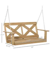 Outsunny 2 Person Porch Swing, Patio Swing, Outdoor Swing Bench with Pine Wood Frame and Hanging Chains for Garden and Yard, 550 lbs Weight Capacity,