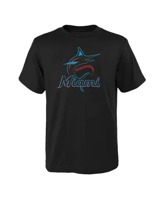 Big Boys and Girls Black Miami Marlins Logo Primary Team T-shirt