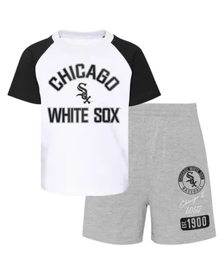 Toddler Boys and Girls White, Heather Gray Chicago White Sox Two-Piece Groundout Baller Raglan T-shirt Shorts Set