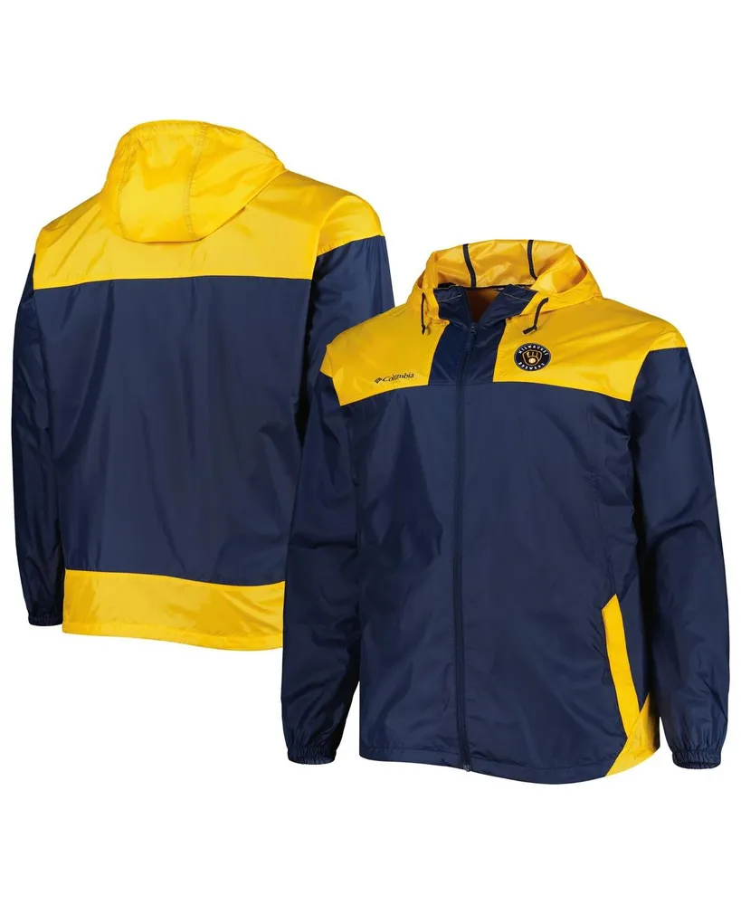 Men's Columbia Navy Milwaukee Brewers Flash Forward Challenger Big and Tall Omni-Shade Full-Zip Windbreaker