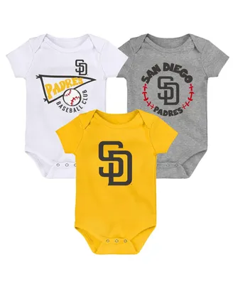 Infant Boys and Girls Gold White Heather Gray San Diego Padres Biggest Little Fan 3-Pack Bodysuit Set
