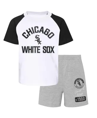 Little Boys and Girls Chicago White Sox White, Heather Gray Groundout Baller Raglan T-shirt Shorts Set