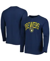 Men's Concepts Sport Heather Navy Milwaukee Brewers Inertia Raglan Long Sleeve Henley T-shirt