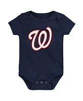 Newborn and Infant Boys Girls Navy, White, Heather Gray Washington Nationals Biggest Little Fan 3-Pack Bodysuit Set