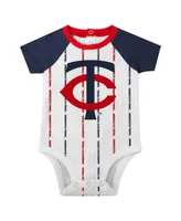 Newborn and Infant Boys and Girls White Minnesota Twins Three-Piece Play Ball Raglan Bodysuit, Booties and Bib Set