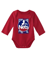 Infant Boys and Girls Mitchell & Ness Blue, Red New Jersey Nets Hardwood Classics Bodysuits Cuffed Knit Hat Set