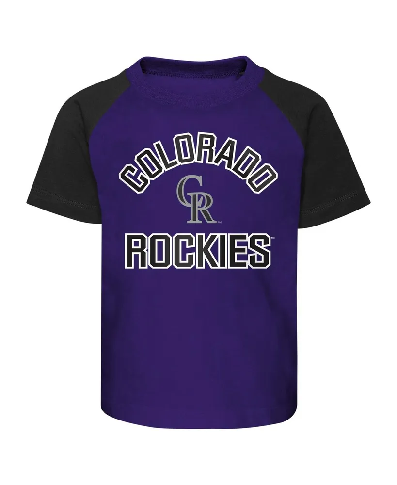 Infant Boys and Girls Purple Heather Gray Colorado Rockies Ground Out Baller Raglan T-shirt Shorts Set