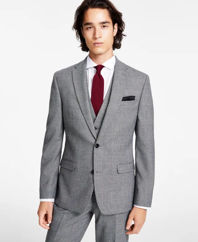 Bar Iii Slim-fit Burgundy Plaid Suit Separates, Created For Macy's